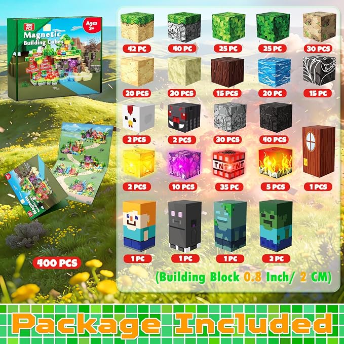 400PCS Magnetic Blocks with Light-Up Blocks - Magnetic Building Blocks Playset, Magnetic Stacking Cube Toys, STEM Sensory Montessori Learning Toys, Birthday Gifts for Kids Boys and Girls Age 3+ - Image 2
