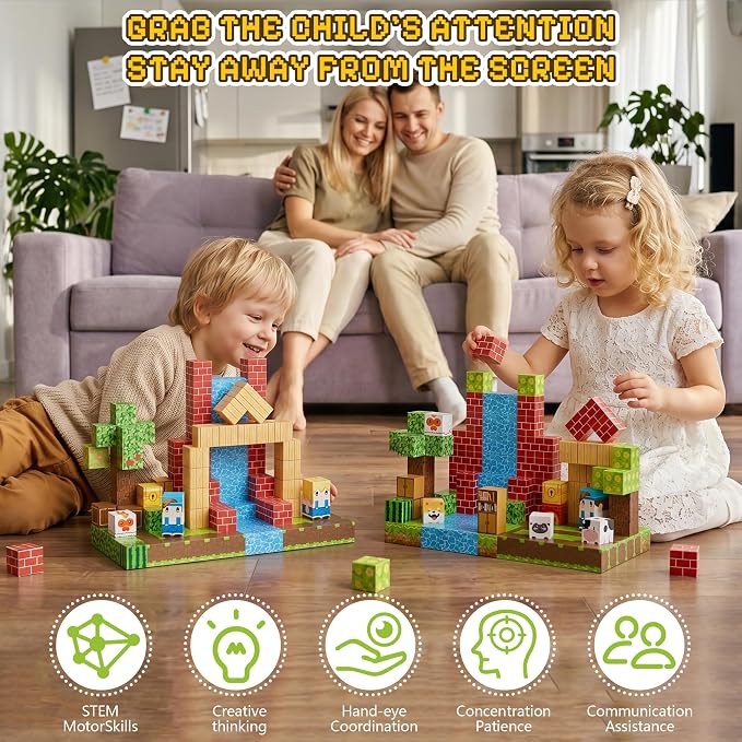 200PCS Magnetic Building Blocks Set, Magnetic Tiles Kids Build Cubes STEM Game Toys, Build Forest World Set, Christmas Birthday Gifts for Boys & Girls Age 3 4 5 6 7 8 9 10, 0.78 in Size - Image 2