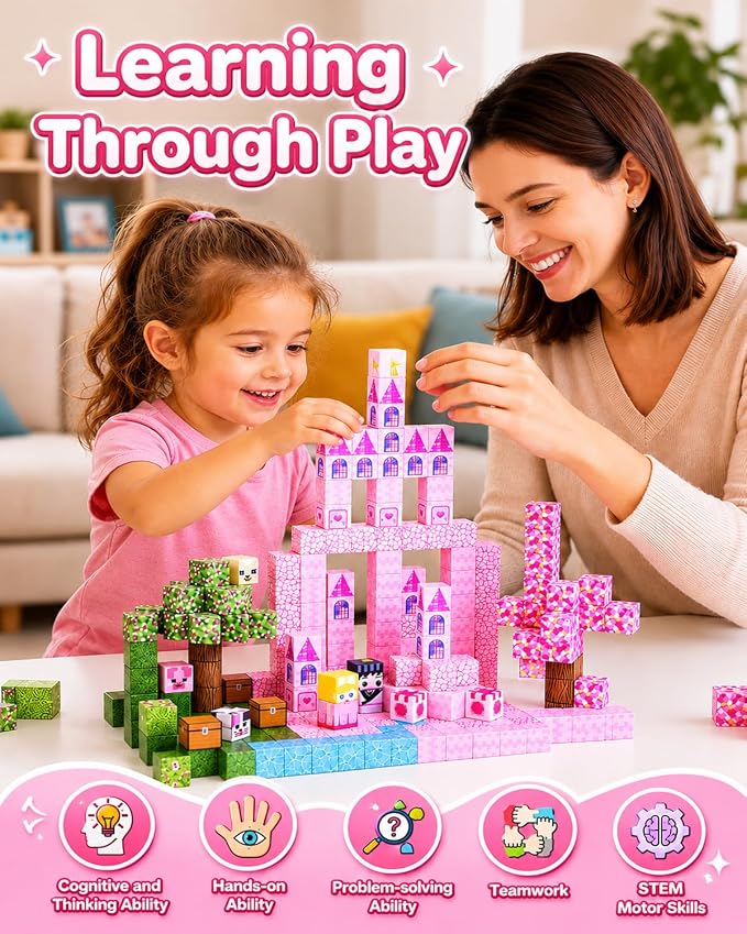 100PCS Princess Castle Magnetic Blocks for Girls, STEM Sensory Building Toys, 3D Magnetic Construction Set for Kids Ages 3-8, Birthday - Image 3
