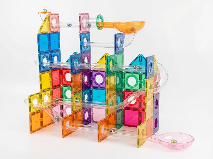Magnetic Building Tiles Marble Run Set, 115 Pieces STEAM Construction Blocks with Marble Run Track, Educational STEM Toy for Kids Ages 3+, Rainbow Colors - Image 4