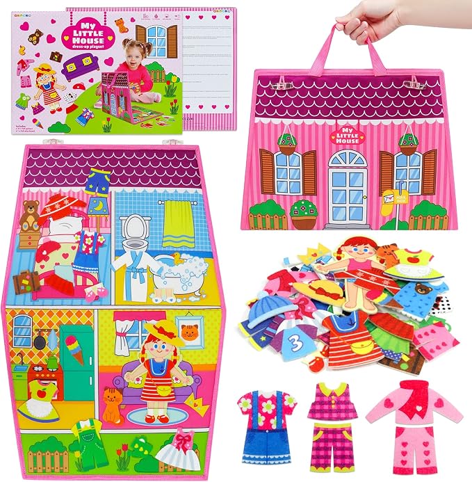 OKOOKO Dress Up House Felt Board 35PCS Double-Sided Foldable Dress Up Teaching Girls Toy Preschool Crafts Storytelling Early Learning Interactive Play Kit for Toddlers Kids by OKOOKOBabyKidsProducts
