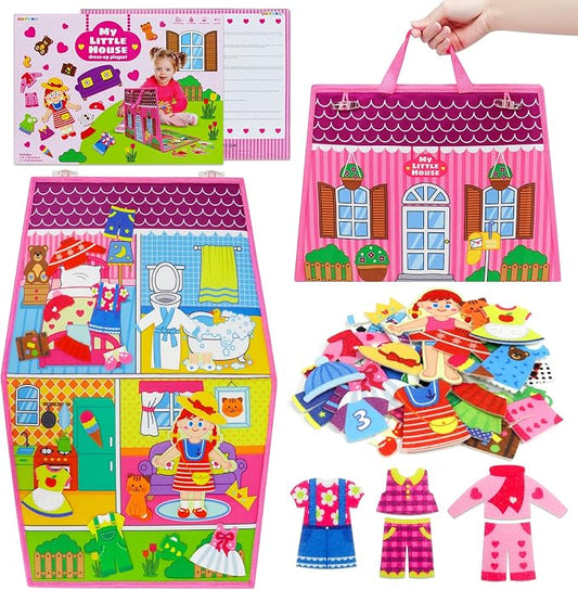 OKOOKO Dress Up House Felt Board 35PCS Double-Sided Foldable Dress Up Teaching Girls Toy Preschool Crafts Storytelling Early Learning Interactive Play Kit for Toddlers Kids by OKOOKOBabyKidsProducts