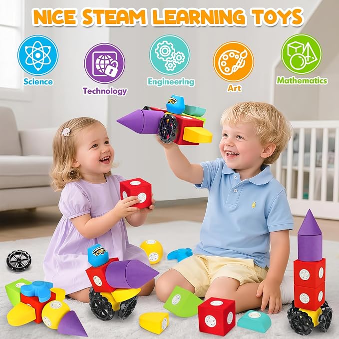 Hodurgyi 15 PCS Magnetic Foam Blocks, STEM Preschool Toys for Children, Magnetic Building Blocks for Toddlers, Kids Bath Toys and Montessori Sensory Toys, Birthday for Boys & Girls Age 3 4 5 6+ - Image 2