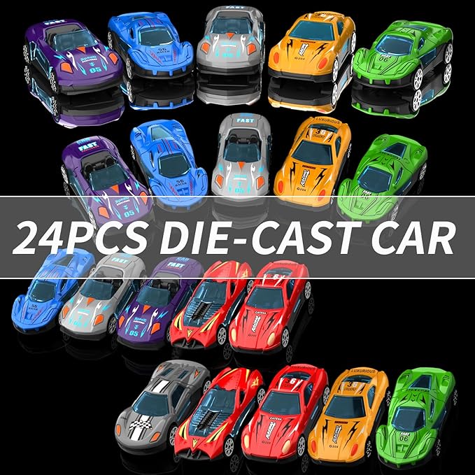 78-Inch Cars Trucks Toys for Toddler 1-3 2-4 3-5 4-7 Years Old Boys Kids, Transport Truck Toy with 24 Pcs Die-Cast Cars, Toys Gifts for 3 4 5 6 Year Old Boy, Toddler Boy Toy Ages 3-5 4-7