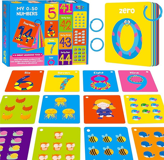51 PCS Number Flashcards, 0-50 Double Sided Printed Cards with 2 Reclosable Rings, Learn Numbers, Learn to Count-Fun Learning and Educational Flashcards Learning Tool for Kids, Preschoolers, Toddlers by SpriteGru