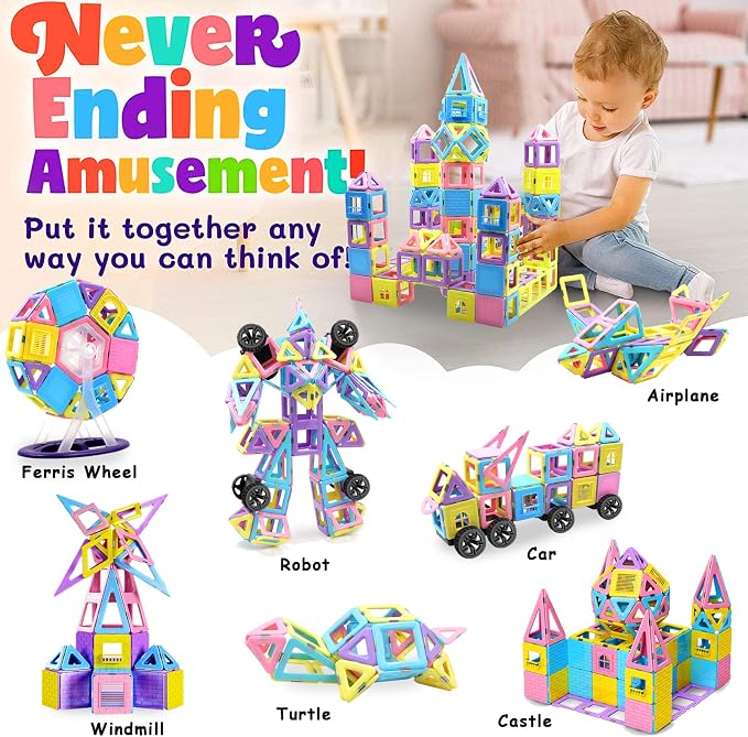 Tolnetr 124PCS Magnetic Tiles Toys for 3 4 5 6 7 8+Year Old Boys Girls - Image 3