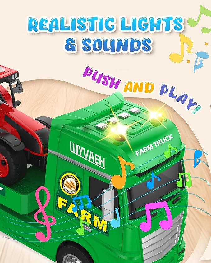 Toddler Toys for 3 + Years Kids, 25" Large Flatbed Semi Truck Toy with 2 Tractors, Friction Powered Vehicles Toys for Kids, Birthday Gifts for Boys and Girls