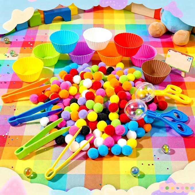 Bbiamsleep 180 Pcs Sensory Bin Fillers, Sensory Bin Pompoms - Image 3