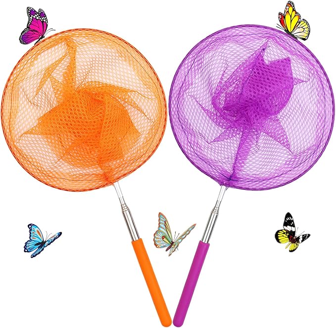 2 Pack Insect Catching Nets, Telescopic Stainless Steel Pole, Fishing Nets,Butterfly Nets, Nature Exploration Toys for Kids Outdoor Playing by Unknown