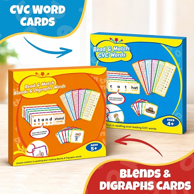 2-in-1 Phonics Flash Cards Set - Dry Erase CVC Word Games & Blends Digraphs Cards,Speech Therapy Toys for Toddlers,Learn to Read & Spell, Preschool & Kindergarten Learning Activities - Image 7