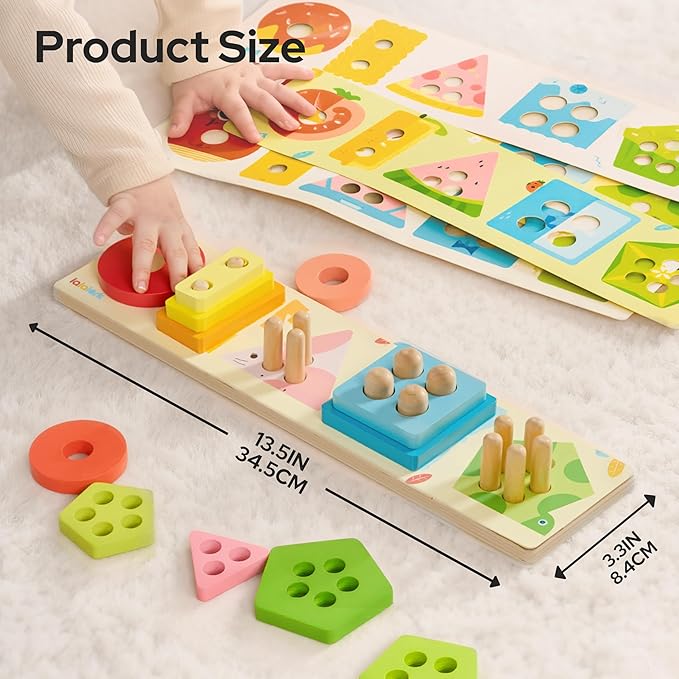 lalalark Montessori Toys for 1 2 3 Year Old Boy Girl, Wooden Sorting & Stacking Toys, Shape Sorter Baby Toy, Educational Sensory Toys for Kids, Wooden Blocks for Toddler 1-3, Christmas Birthday Gifts