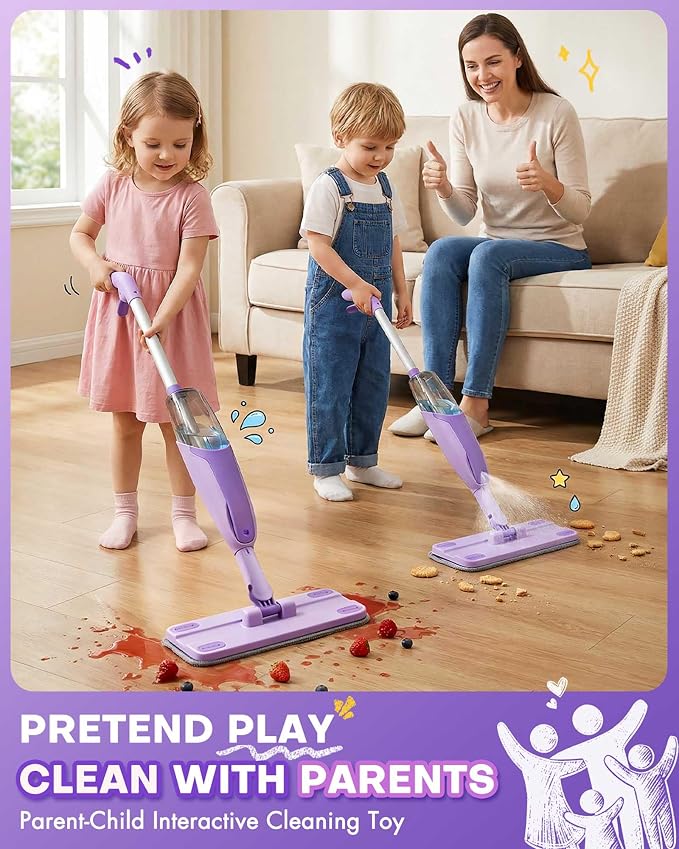 Purple Mini Spray Mop for Toddler-Montessori Cleaning Toy that Real Spray Water,Pretend Playhouse Essentials for Girls Ages 3-8,Toddler Educational Housekeeping Set - Image 4