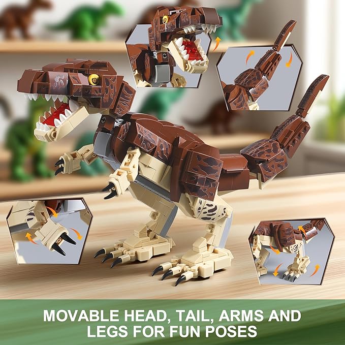 910-Piece Dinosaur Toy Building Sets, Build Mighty T.rex & Velociraptor, Dinos World Building Kit for Boys and Girls Ages 6+ Year Old, Gift Ideas for Christmas and Birthdays