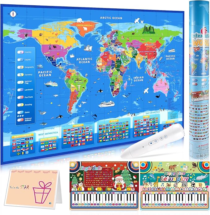 Goldge Interactive World Map for Kids Ages 5-12 with Talking Pen by Goldge