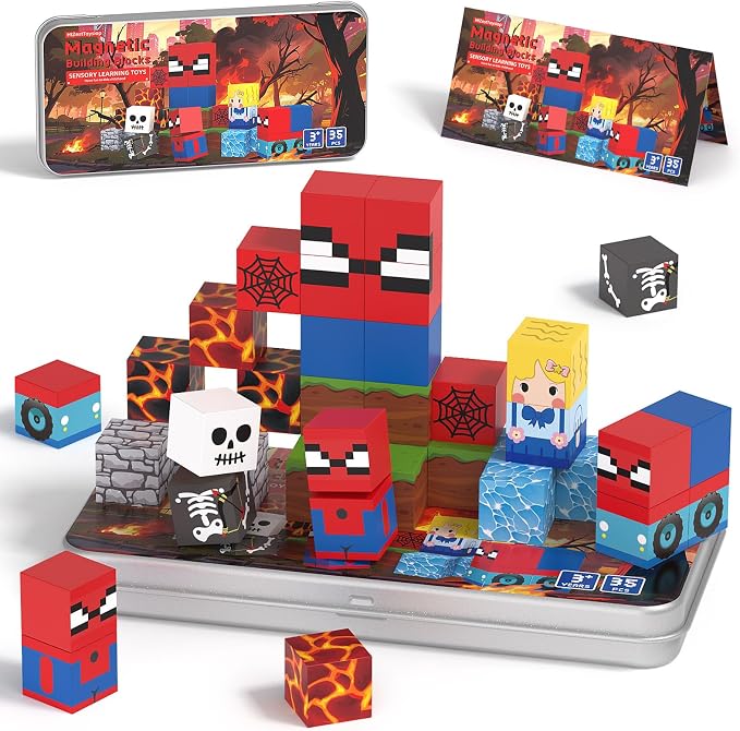 35PCS Magnetic Blocks Travel, STEM Educational Mini Magnetic Blocks with Portable Iron Box, Christmas Birthday Gifts for Boys & Girls Ages 3 4 5 6 7 8, Spider by HtZestToysiop