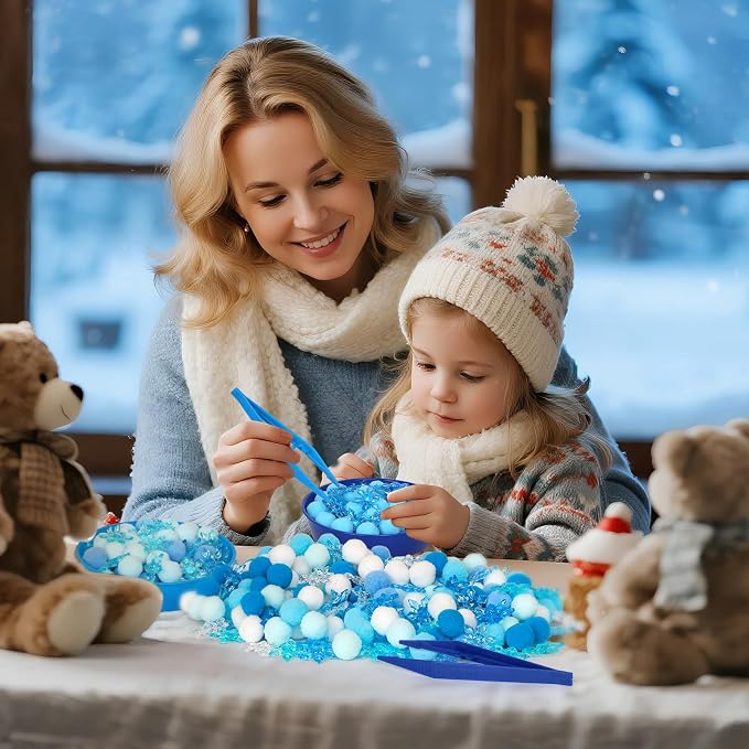 209 Pcs Winter Sensory Bin Items Winter Acrylic Snowflake Counting Sorting Sensory Bin Filler Fine Motor Toys Blue Snowflake Counts Xmas Counting Toys for Preschool Education Activities - Image 7