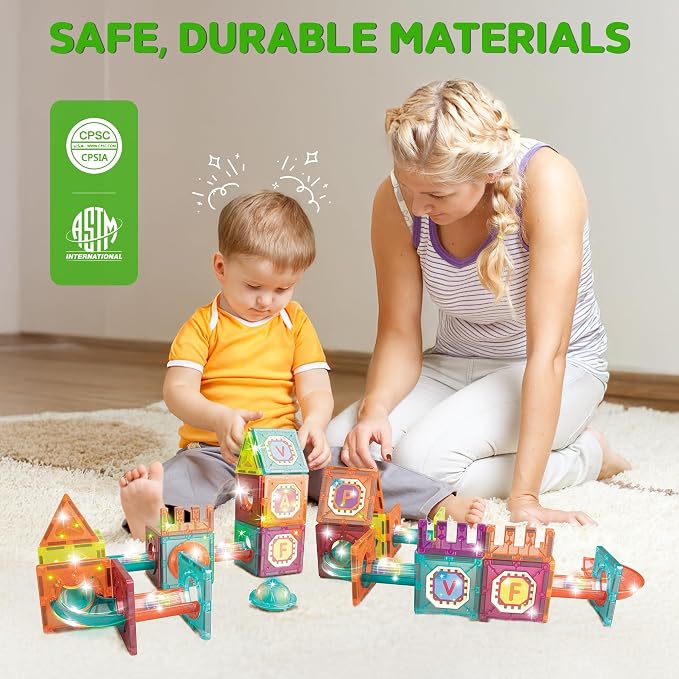 Contixo STEM Building Toys - 65 pcs Marble 3D Magnetic Run Tiles Learning Stacking Educational Building Blocks Set, Creativity Beyond Imagination, Inspirational, Recreational Toy for Kids, Ideal Gifts - Image 5