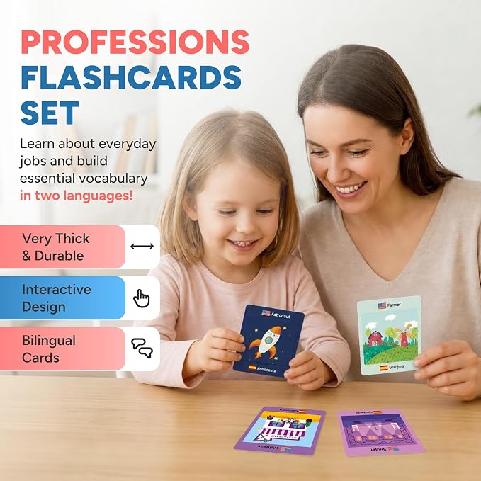 Kidrox Career & Professions Flash Cards, English Learning Cards with Spanish Translations, Interactive Open & Cover, 30 Pack - Image 4