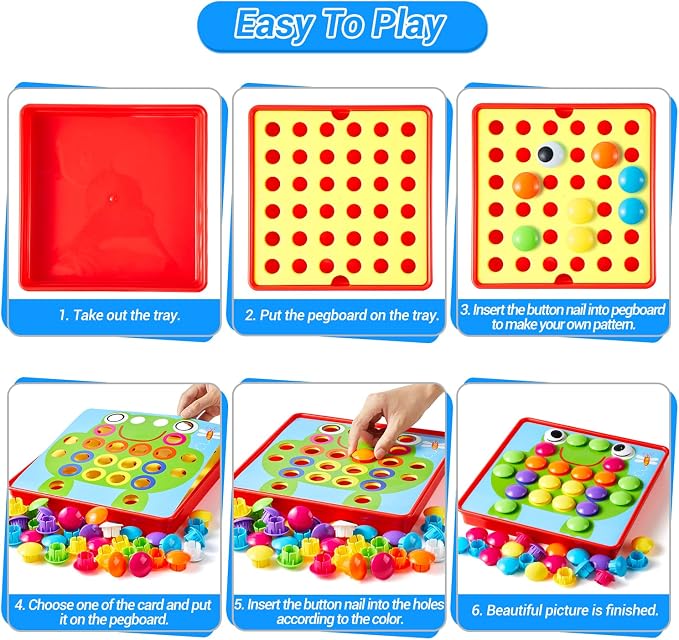 Geekper 68PCS Button Art Toys for Toddlers Color Matching Mosaic Pegboard - Image 6