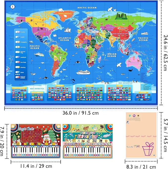 Goldge Interactive World Map for Kids Ages 5-12 with Talking Pen - Image 2
