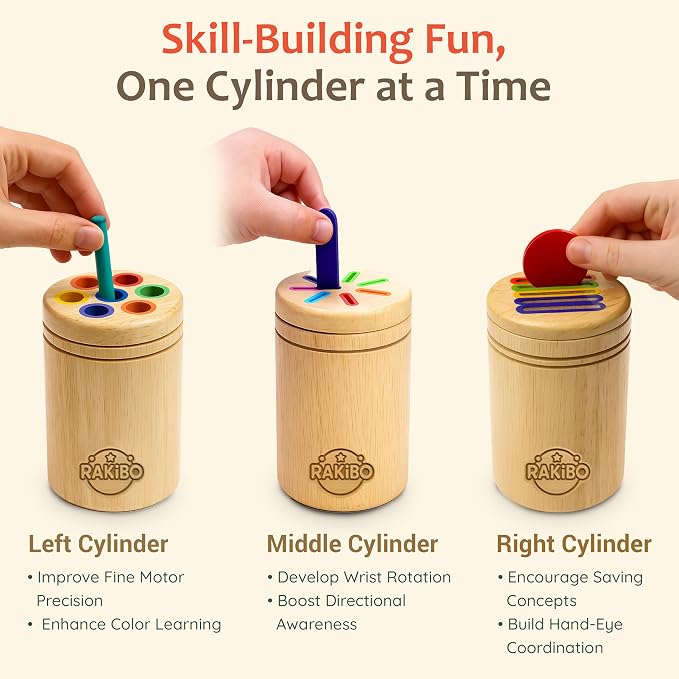 Montessori Color Sorting Toy for Toddlers - 3-in-1 Wooden Fine Motor Set with 3 Interchangeable Lids, Sticks & Discs - Beechwood, Non-Toxic, Ages 18 Months to 4 Years - Gift-Ready Window Box - Image 8