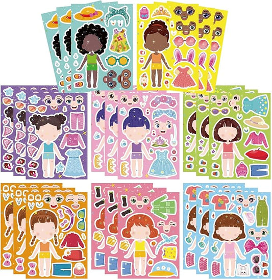 24 Sheets Make a face and Dress Up Stickers for Girls, Make Your Own Stickers for Kids Toddlers, Party Favor, Age 3+ Birthday Gift, Art Craft, Classroom Teacher Reward