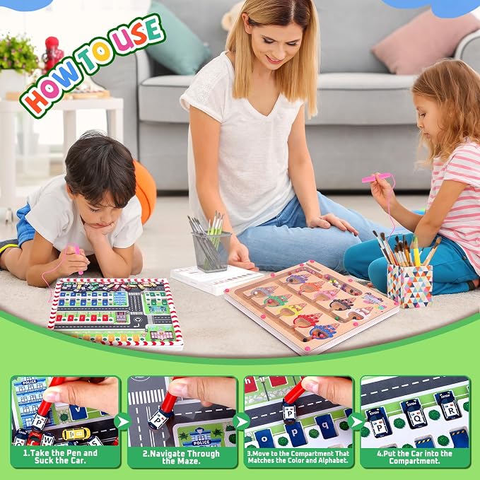 wakeInsa 2 in 1 Magnetic Color and Number Maze,Montessori Toy for 3-6 Years Old,Wooden Magnet Balls Puzzles,Toddler Busy Board Game,Preschool Learning Activities,Christmas & Birthday Gift for Kids - Image 5
