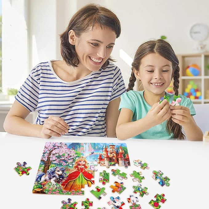 LELEMON 60 Pieces Jigsaw Puzzles for Kids Ages 4-8 Princess and Unicorns Puzzles Boys Girls Children Learning Educational Puzzles Portable Box Pack Toy - Image 6