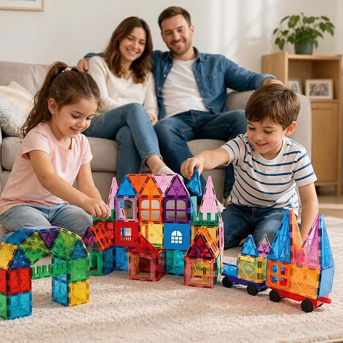 AFUNX 102PCS Magnetic Tiles for Kids,Strong Magnets,3D Clear STEM Toys - Image 8