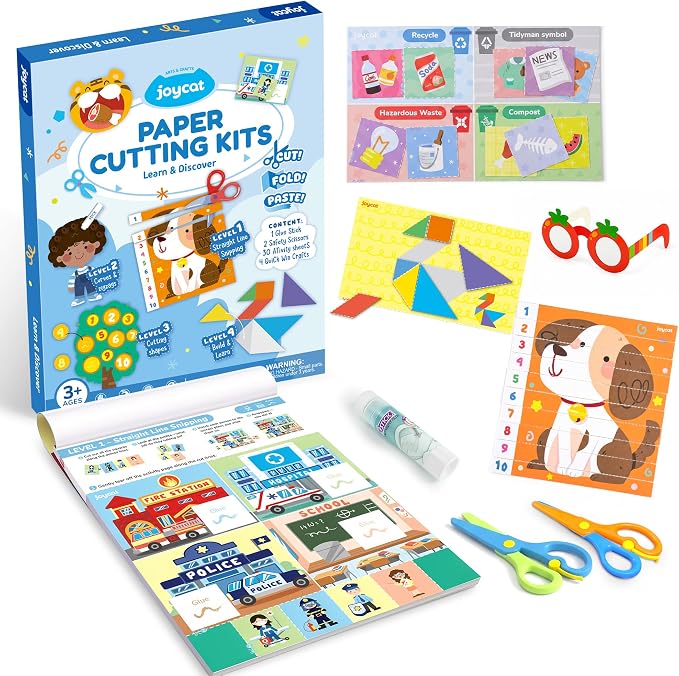 JoyCat Scissor Skills Activity Kit, Toddler Scissors Ages 3-5, Learning by JOYCAT