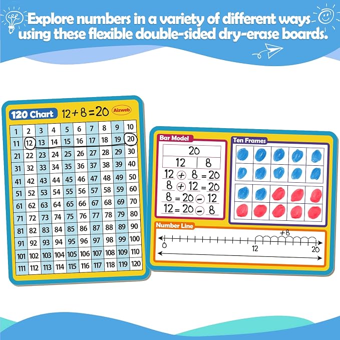 Dry Erase Number Line Whiteboard, 9" x 12" Double-Sided 120 Number Chart, Math Manipulatives White Board for Kids Students, Classroom and Home, Small White Board Dry Erase (Number Line) - Image 3