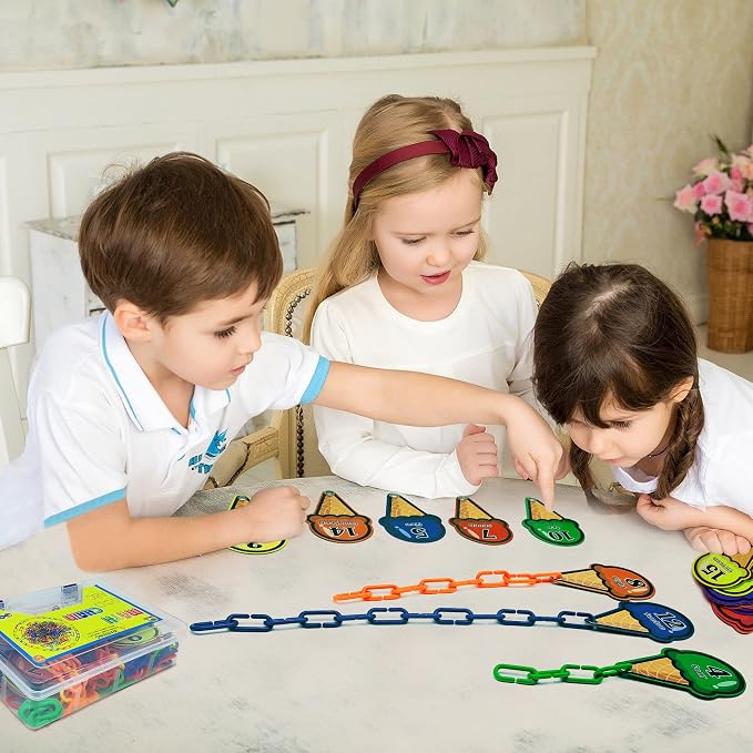 RAINBOW TOYFROG Chain Link Math Manipulatives - 240 C Clips Plastic Chain Links & 20 Ice Cream Cards for Counting & Linked Math Game - Learning Resources for Kindergarten Sensory - Image 6