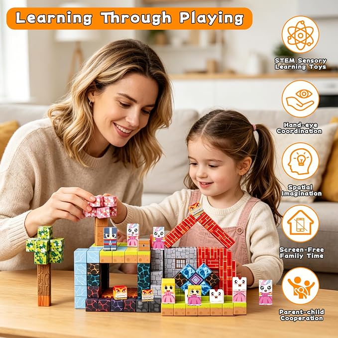 150PCS Magnetic Building Blocks for Kids Ages 3-8, 0.8in STEM Magnetic Cubes, Montessori Construction Toys for Boys Girls, Creative Educational Building Set, Birthday - Image 2