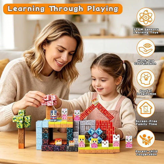 150PCS Magnetic Building Blocks for Kids Ages 3-8, 0.8in STEM Magnetic Cubes, Montessori Construction Toys for Boys Girls, Creative Educational Building Set, Birthday - Image 2