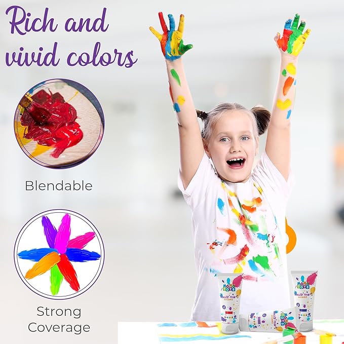 Kids Finger Paint Set with 16 Vibrant Colors, Includes 4 Metallic Tones – Non-Toxic Washable Finger Paint for Toddlers 1-3 – Daycare Essentials, Preschool Art Supplies, Toddler Crafts