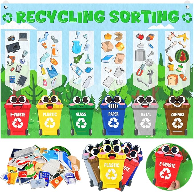 Cinrobiye Felt Earth Day Recycling Sorting Game Learn to Recycle Activity Set Garbage Sorting Educational Game Classroom Recycling Activity Bulletin Board Decorations Earth Day Craft Kit by Cinrobiye