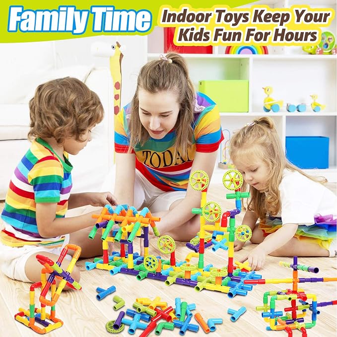 250 Pcs Tubular Pipes & Spout STEAM Interlocking Educational Building Blocks Set, Kids Tube Locks Construction Set with Storage Box, Idea Book, Preschool Educational Toy Gift for Toddlers Age 3+ - Image 2
