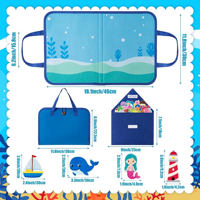 WATINC Travel Felt Board Story Set - 25PCS Portable Felt Board Educational Birthday Gift for Boy Girl Toddler, Under the Sea Storytelling Preschool Early Learning Interactive Play Kit (Ocean Animals) - Image 2