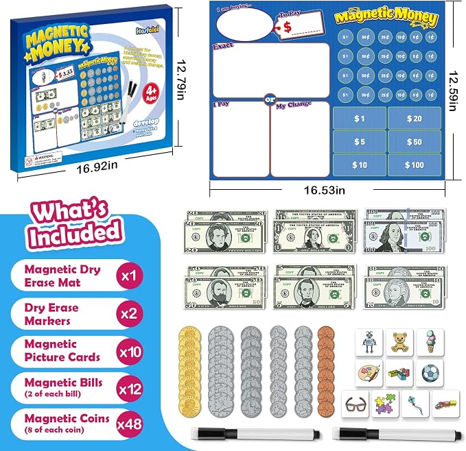 Kasfalci 73 PCS Magnetic Money for Kids for Learning, Back to School Supplies, Learning & Education Toys for Classroom, Pretend Play, Math Games for Toddler, Teacher and Homeschool Supplies - Image 6
