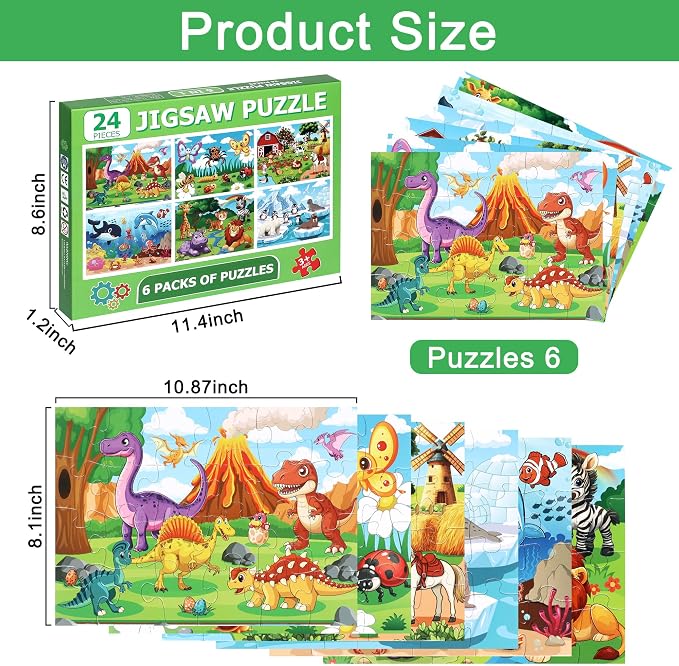 LELEMON Puzzles for Kids Age for 3-5,24 Large Piece Animal Puzzles for Toddler Kids,Children Learning Educational Puzzles Toys for Boys and Girls(6 Packs) - Image 2