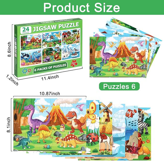 LELEMON Puzzles for Kids Age for 3-5,24 Large Piece Animal Puzzles for Toddler Kids,Children Learning Educational Puzzles Toys for Boys and Girls(6 Packs) - Image 2