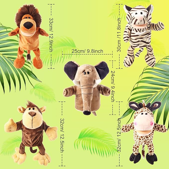 Animal Hand Puppets 10-13 Inch Giant Plush Safari Jungle Animals Hand Puppet Toys Role-Play Toy Puppets for Kids Storytelling Imaginative Pretend Play Teaching Preschool(Safari Jungle Animal)