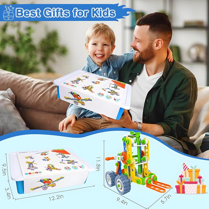 MOONTOY STEM Toys for 4 5 6 7 8+ Year Old Boy Birthday Gift, Building Toys for Kid Age 4-8 5-7 6-8 8-12, Preschool Educational Stem Kit for Boy Girl Christmas Idea Gift, 152PCS, 12 in 1 Building Toys - Image 7
