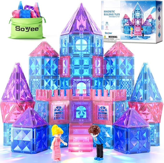 Diamond Magnetic Building Blocks for Kids - Princess Castle Magnetic Tiles Toys for 3-8 Year Old Girls & Boys - 3 4 5 6 Year Old Girl Birthday Xmas Gifts - STEM Educational Toys for Creative Play by Soyee