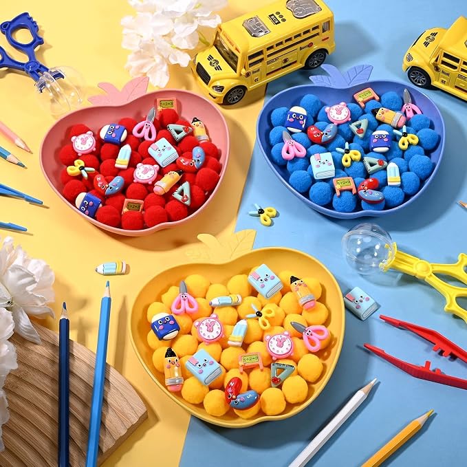 Sanixn 182 Pcs Back to School Sensory Bin Fillers School Fine Motor Skills Sensory Bin Item Pompoms Cups Tweezers Scissor Clips for Preschool Education Activities Sorting Counting - Image 4