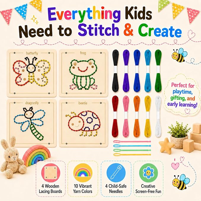 Montessori Wooden Lacing Toys for Toddlers and Kids Ages 2-4 5-7, Sewing Kit Fine Motor Skill Busy Board, Education Sensory Preschool Toy for 1 2 3 4 Year Olds, Birthday Gift for Boys and Girls - Image 6