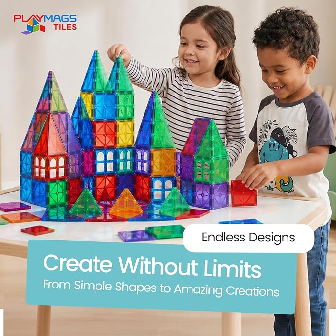 Playmags Magnetic Tiles for Kids 150-Piece Set, STEM Educational Building Blocks Toys for Kids, Includes Click-in ABC Learning Tiles, Gift for Boys & Girls, Add on Magnetic Figures, Car Set Available - Image 5