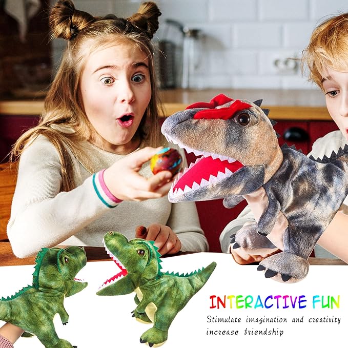 Animal Hand Puppets 11 Inch Sea Turtle Plush Dinosaur Animals Hand Puppet Toys Role-Play Toy Puppets for Kids Storytelling Imaginative Pretend Play Teaching Preschool(Rex and Dilophosaurus)