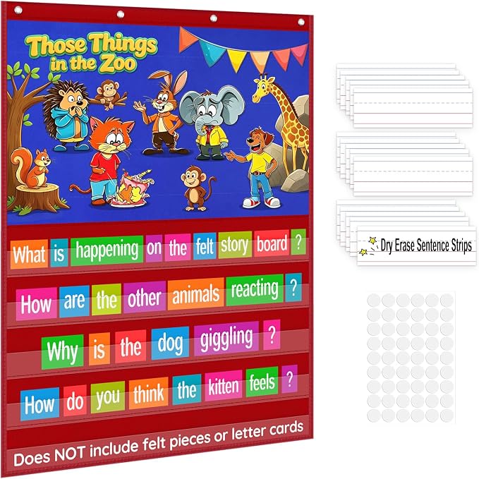 AKAYOK 2-in-1 Felt Board & Pocket Chart, 37”x28 Felt Board for Wall with 54 Self Adhesive Dots & 15 Dry Erase Sentence Strips, Flannel Boards Stories for Preschool, Early Literacy & Speech Therapy by AKAYOK