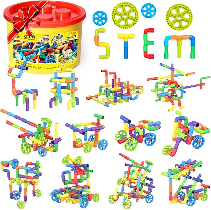 250 Pcs Tubular Pipes & Spout STEAM Interlocking Educational Building Blocks Set, Kids Tube Locks Construction Set with Storage Box, Idea Book, Preschool Educational Toy Gift for Toddlers Age 3+ by WishaLife